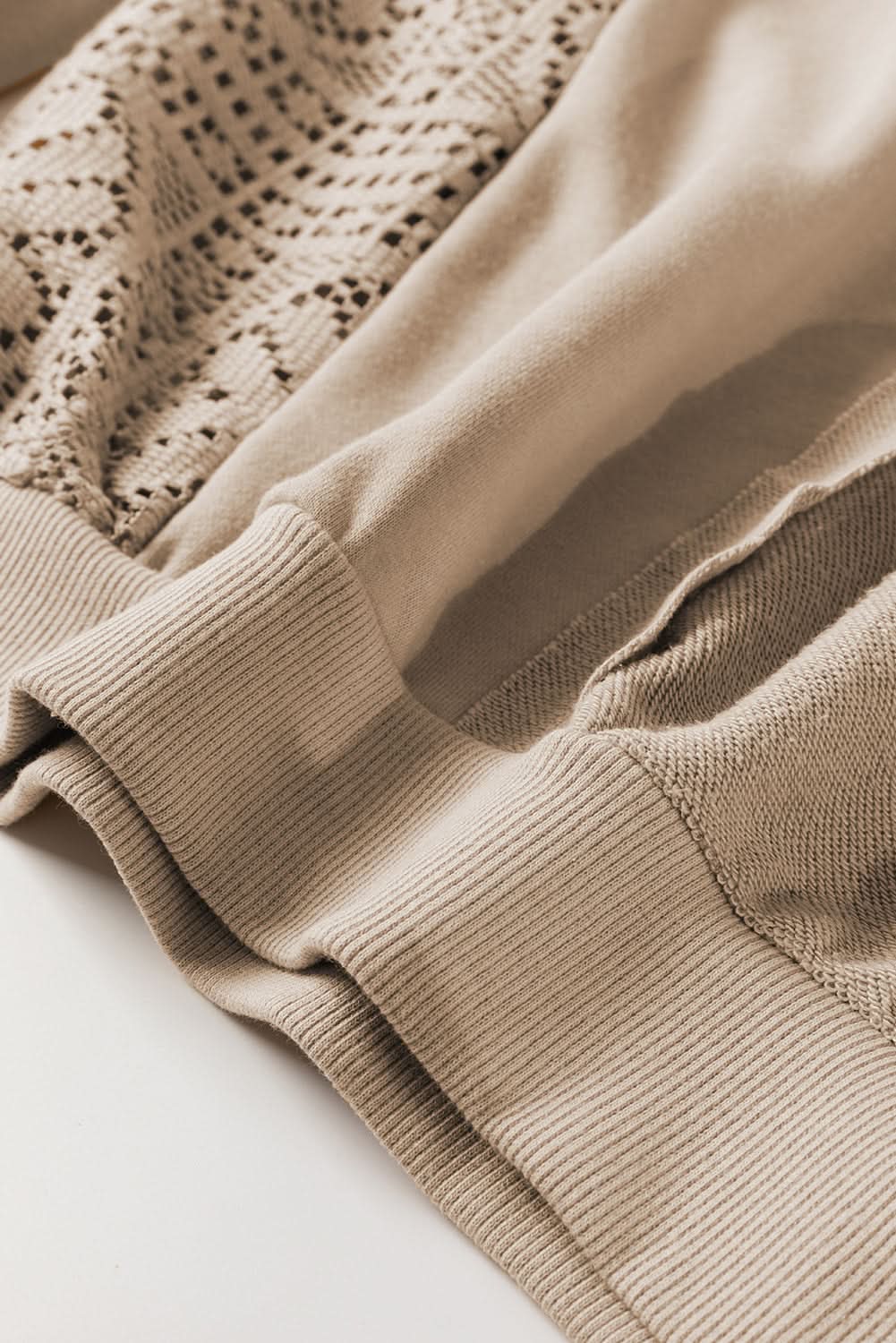 Parchment Knit Crochet Exposed Seam Ribbed Trim Sweatshirt - Love Salve